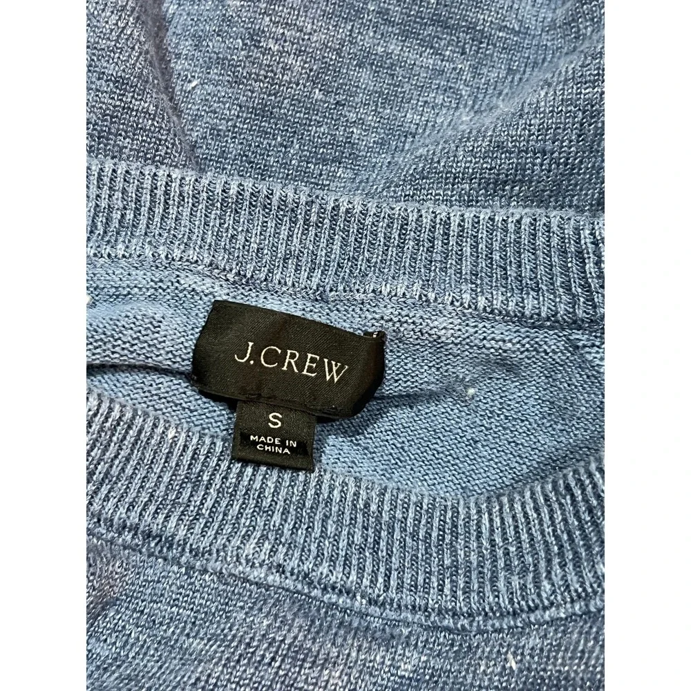 J. CREW Linen Cotton Men's Small Heather Blue Pullover Crew Neck Stretchy Casual